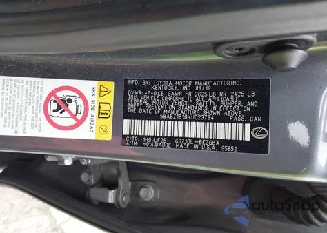 2019 Lexus Es 350 F Sport z USA, uszkodzony, nr VIN 58ABZ1B18KU023794